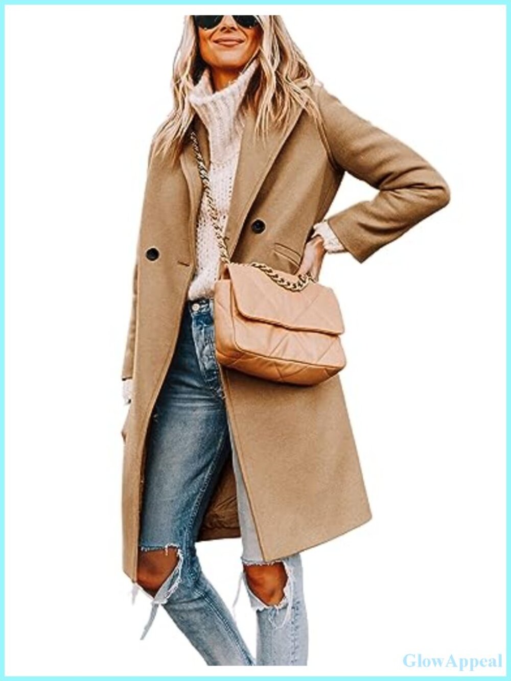 Wool Blend Notch Lapel Double-Breasted Peacoat Long Sleeve Winter Coat